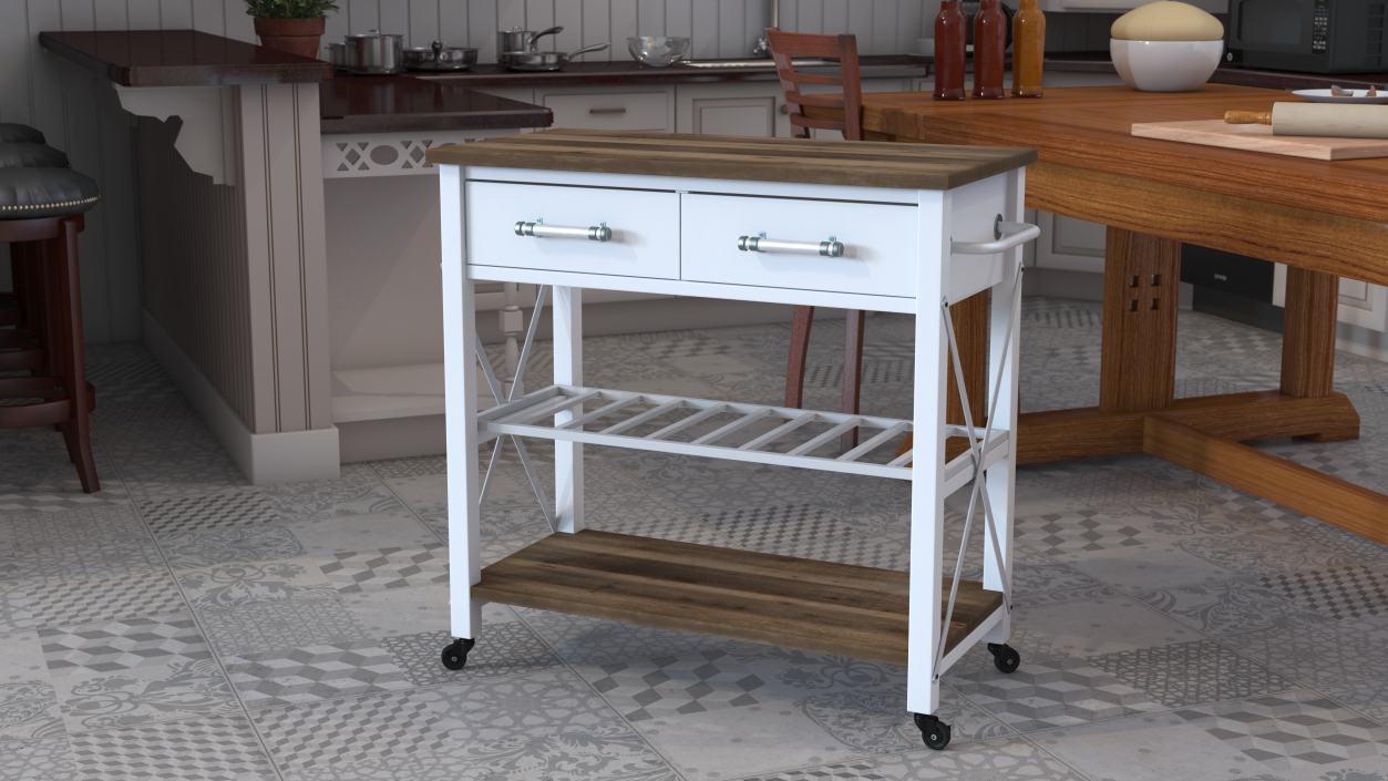 3D Kitchen Cart White model