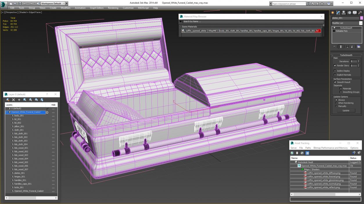 Opened White Funeral Casket 3D