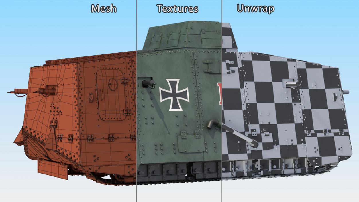 3D Sturmpanzerwagen A7V Deutscher WW1 Panzer