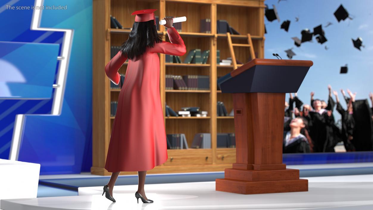 3D Dark Skin Graduation Gown Woman