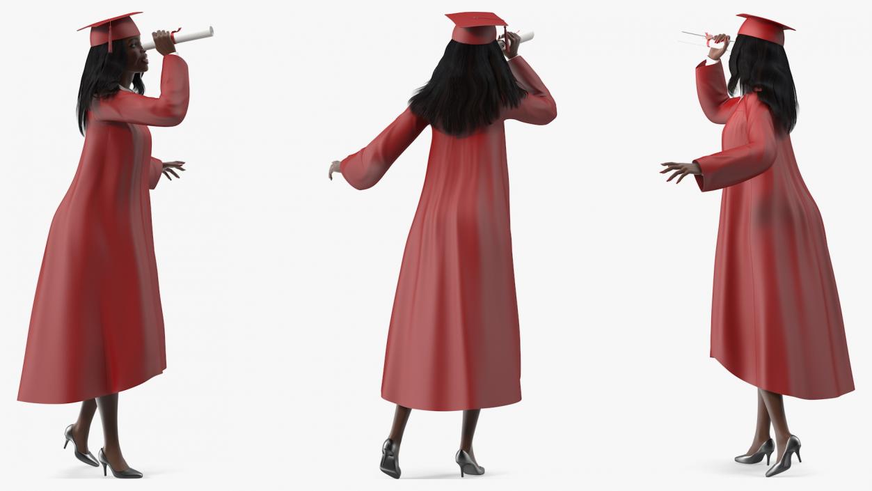 3D Dark Skin Graduation Gown Woman