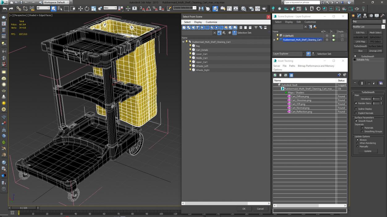 3D Rubbermaid Multi Shelf Cleaning Cart