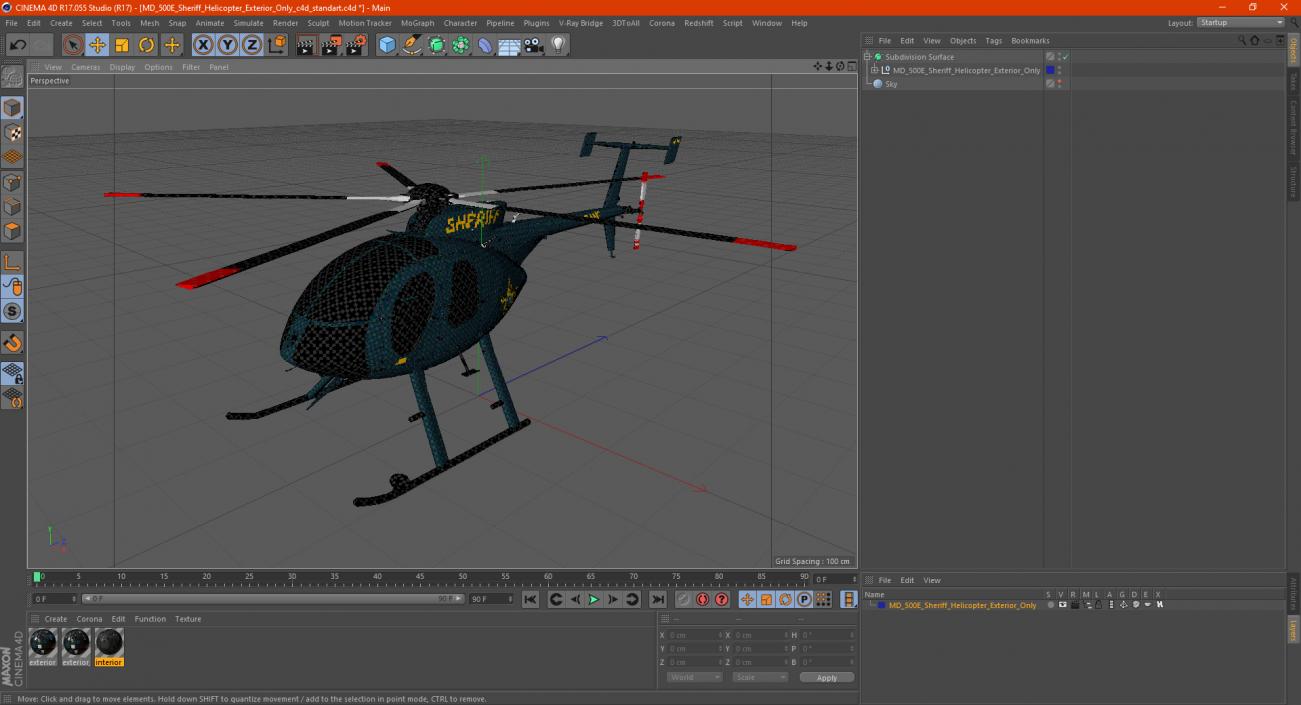 3D model MD 500E Sheriff Helicopter Exterior Only