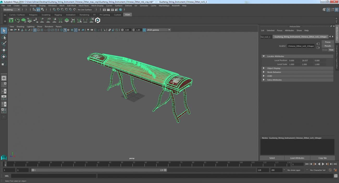 3D model Guzheng String Instrument Chinese Zither