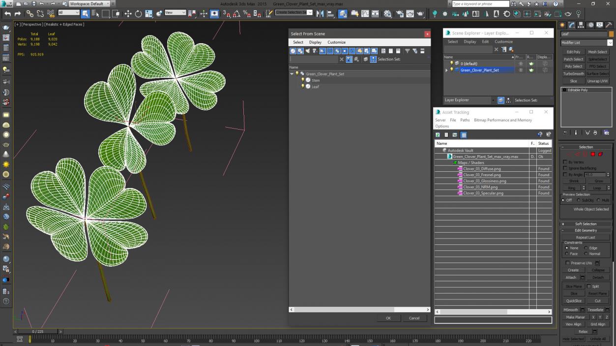 Green Clover Plant Set 3D