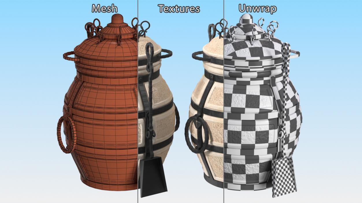 3D Amphora Tandoor Ceramic with Skewer and Scoop Poker