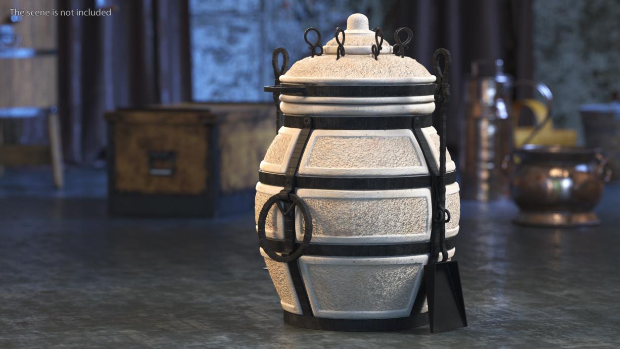 3D Amphora Tandoor Ceramic with Skewer and Scoop Poker