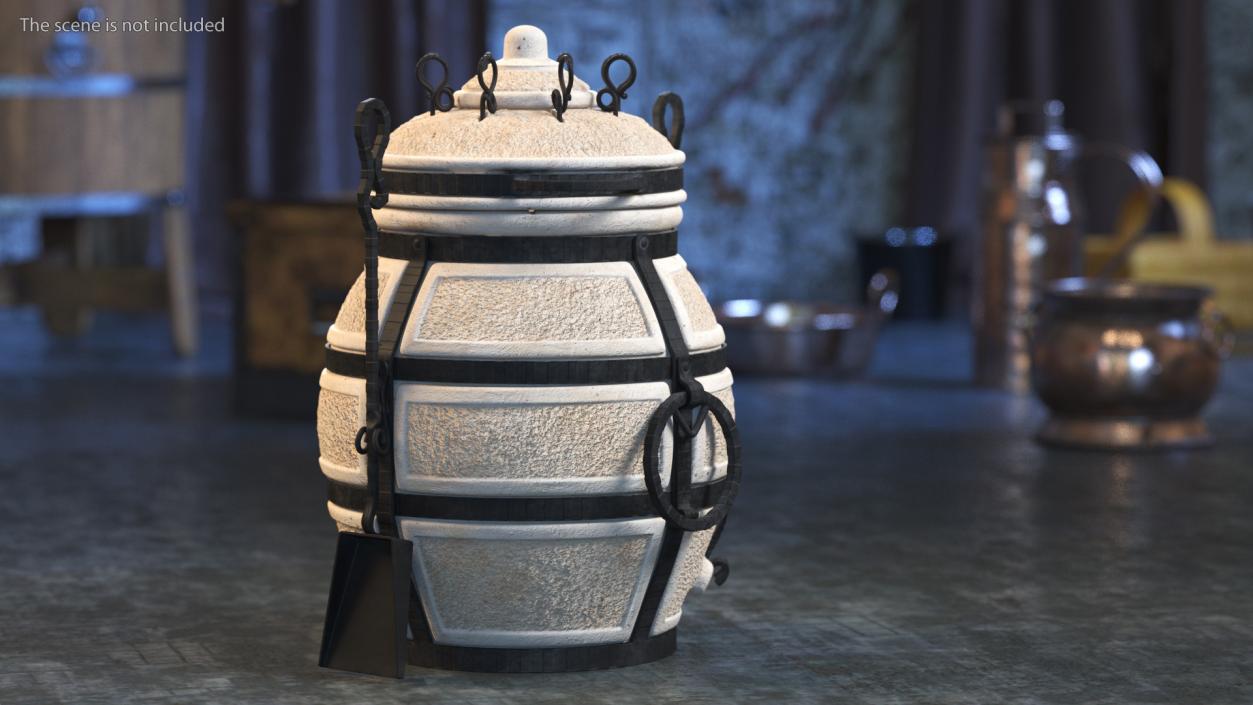 3D Amphora Tandoor Ceramic with Skewer and Scoop Poker