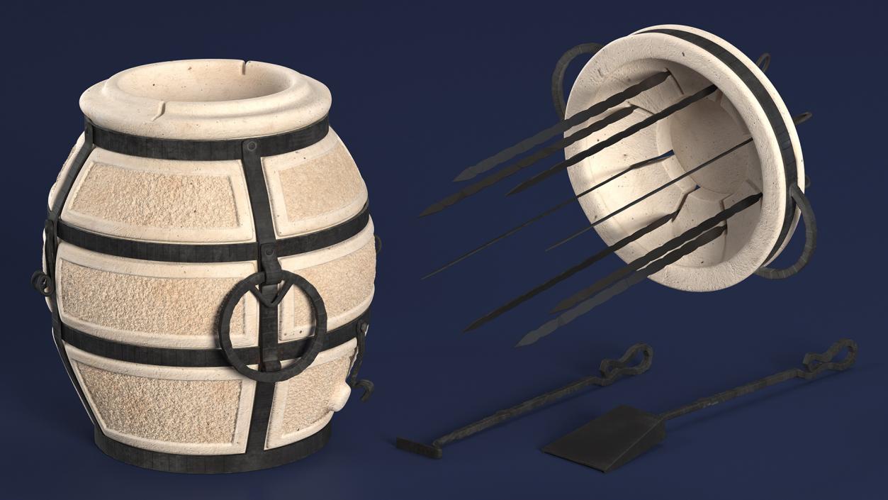 3D Amphora Tandoor Ceramic with Skewer and Scoop Poker