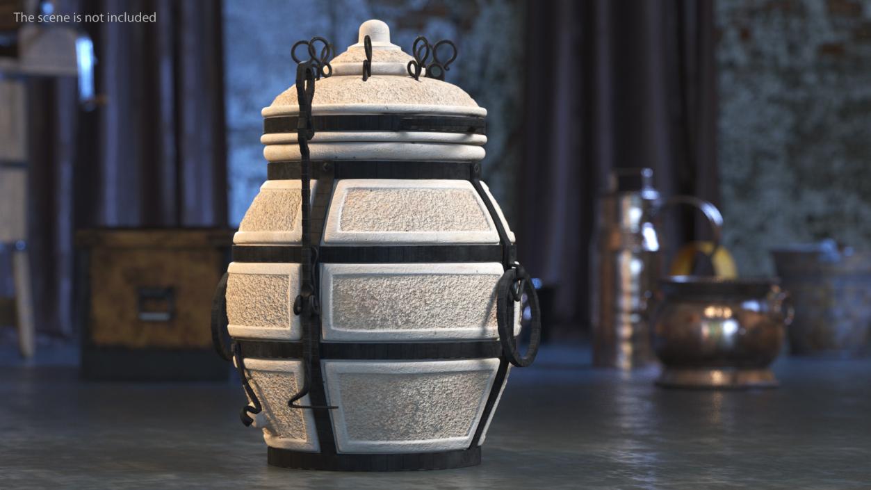 3D Amphora Tandoor Ceramic with Skewer and Scoop Poker