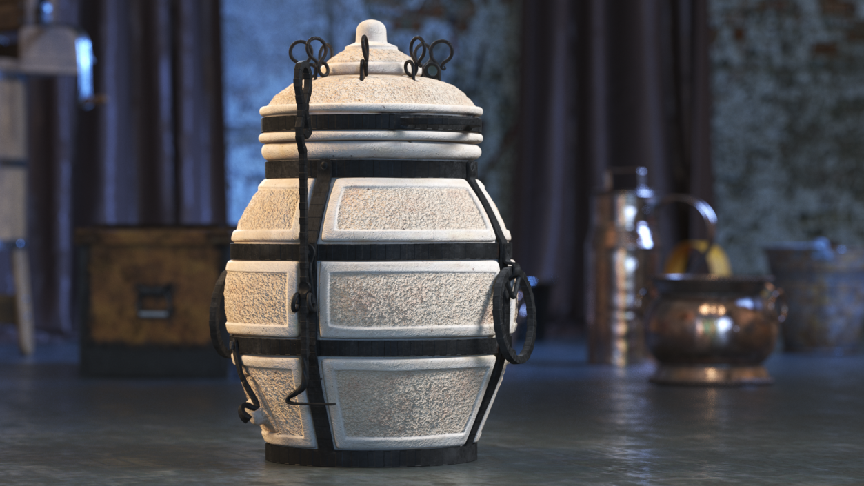 3D Amphora Tandoor Ceramic with Skewer and Scoop Poker