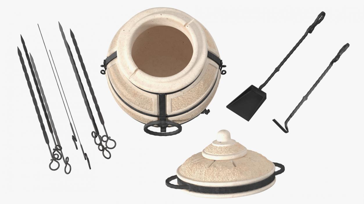 3D Amphora Tandoor Ceramic with Skewer and Scoop Poker