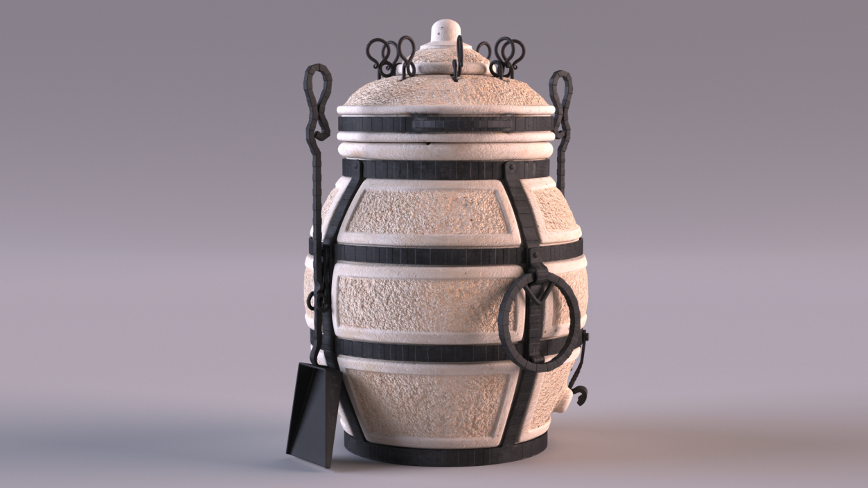 3D Amphora Tandoor Ceramic with Skewer and Scoop Poker