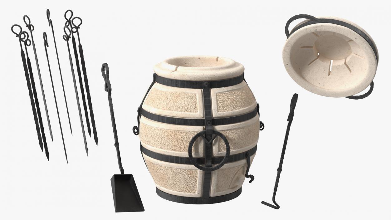 3D Amphora Tandoor Ceramic with Skewer and Scoop Poker