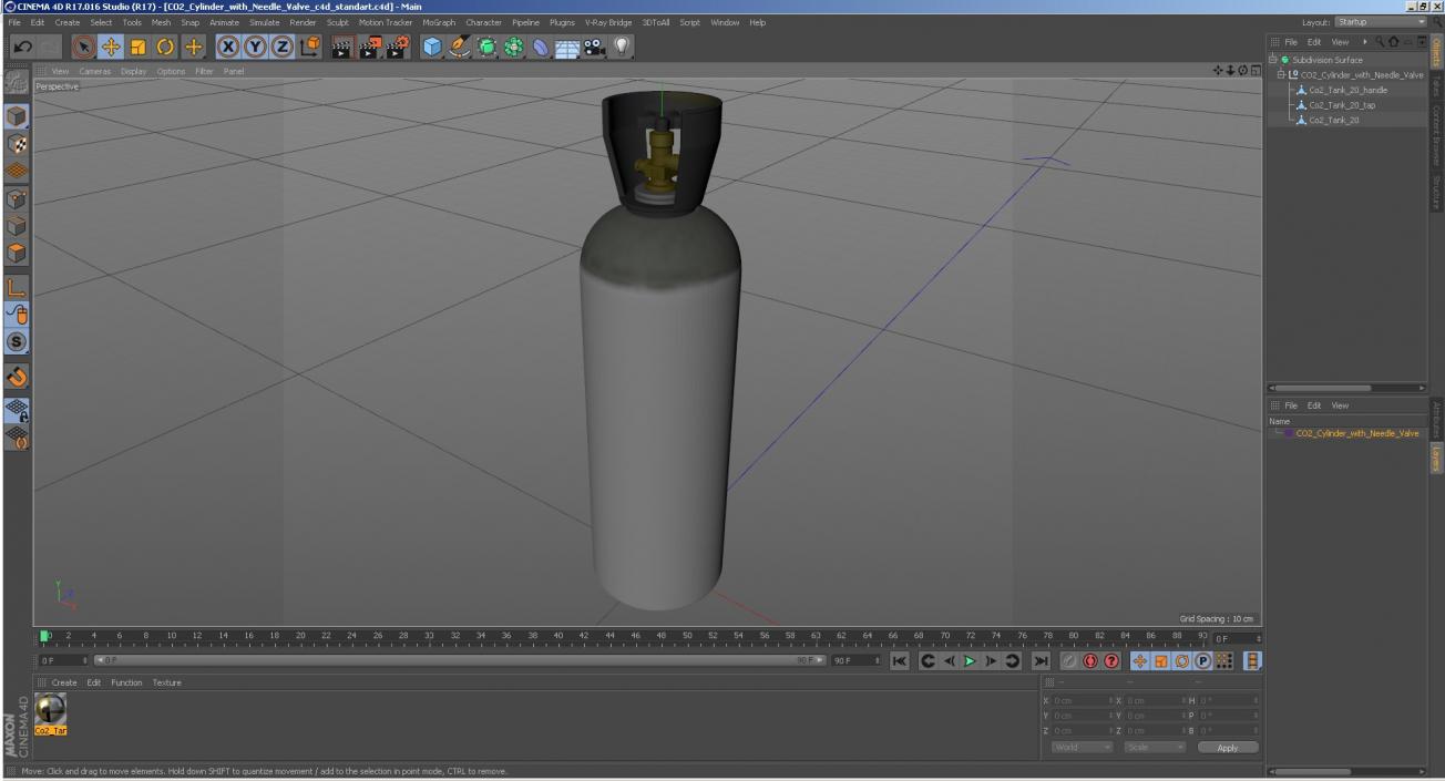3D model CO2 Cylinder with Needle Valve