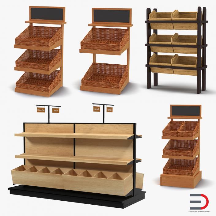 3D Bakery Display Shelves Collection model