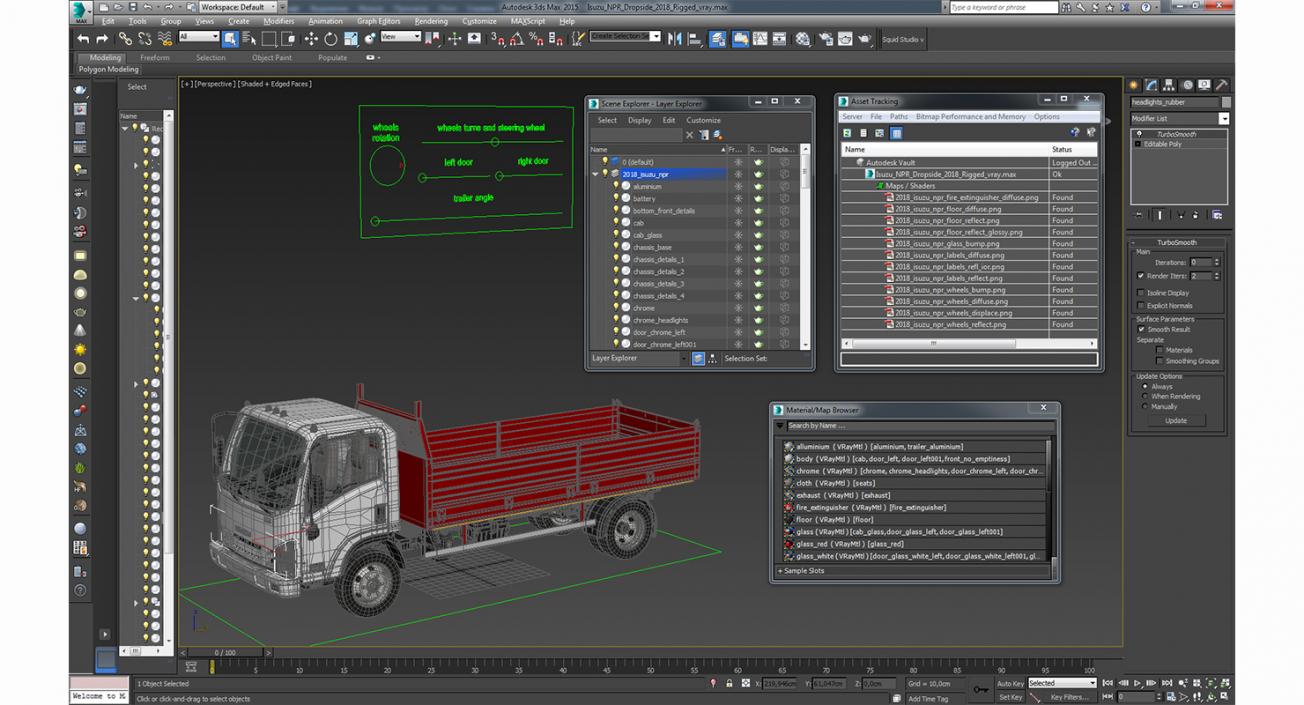 3D model Isuzu NPR Dropside 2018 Rigged