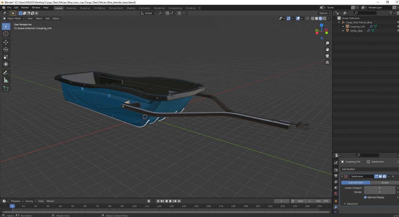 3D Cargo Sled Pelican Blue model