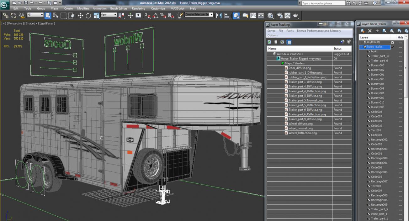 3D model Horse Trailer Rigged