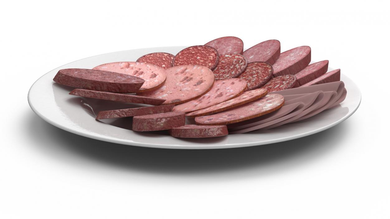 3D Assorted Sausages on Plate