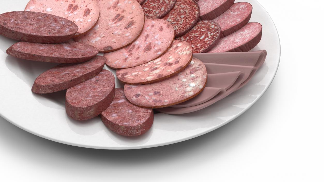 3D Assorted Sausages on Plate