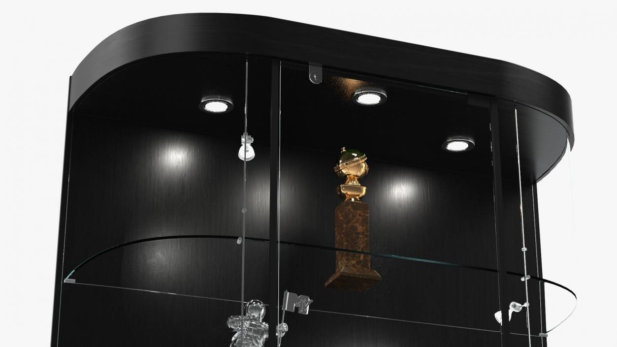 Curved Wall Display Case Black with Trophies 3D model