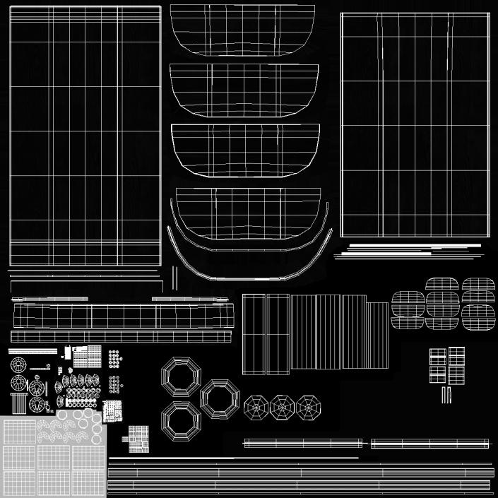 Curved Wall Display Case Black with Trophies 3D model