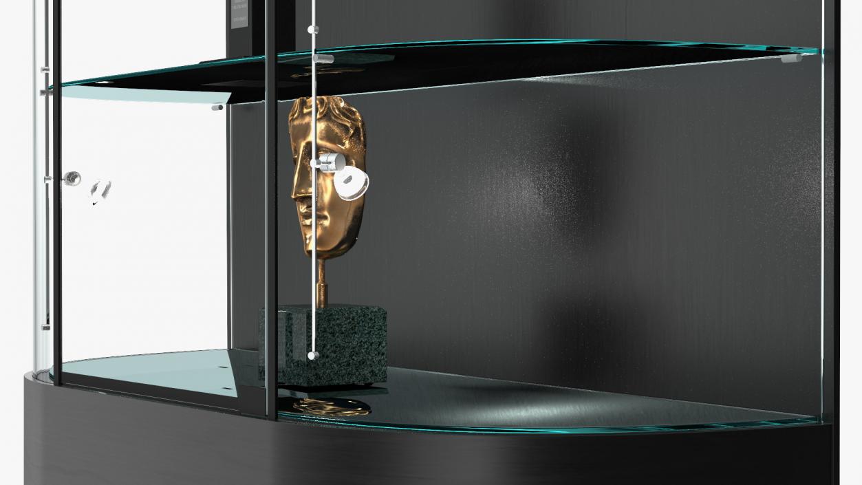 Curved Wall Display Case Black with Trophies 3D model