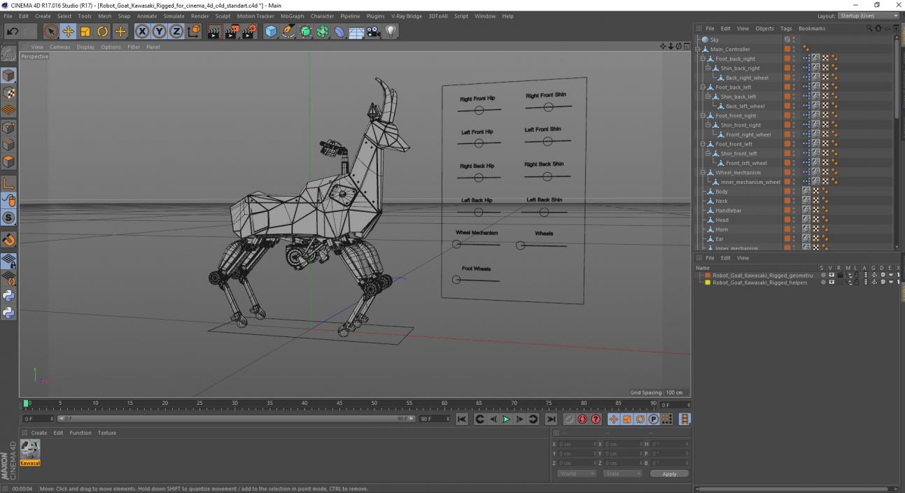 3D model Robot Goat Kawasaki Rigged for Cinema 4D