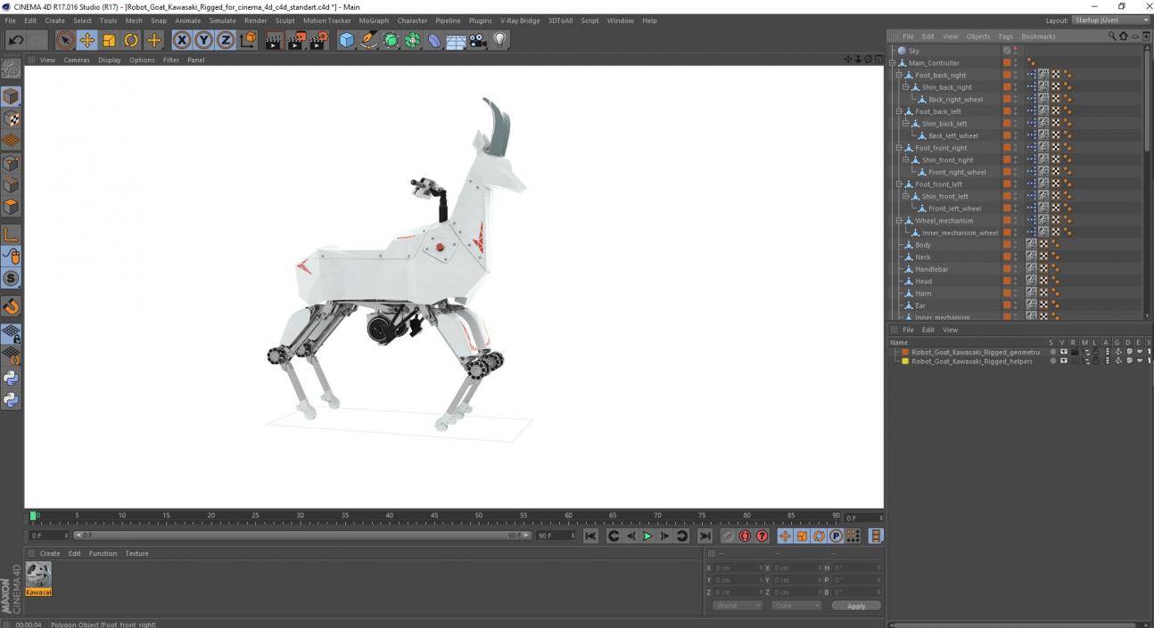 3D model Robot Goat Kawasaki Rigged for Cinema 4D