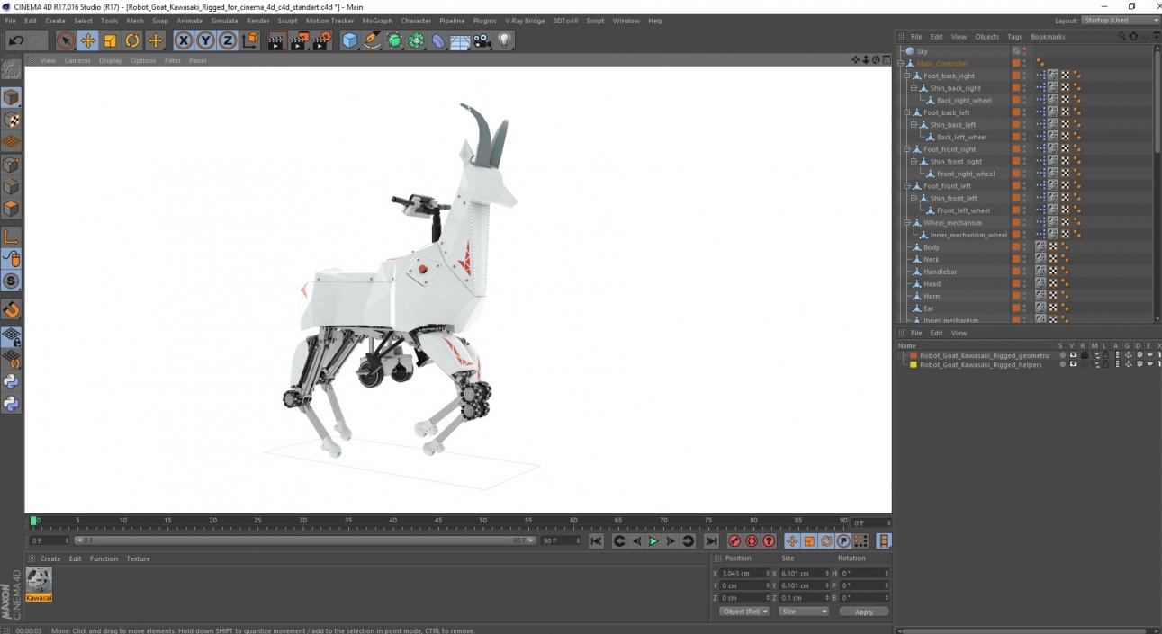 3D model Robot Goat Kawasaki Rigged for Cinema 4D