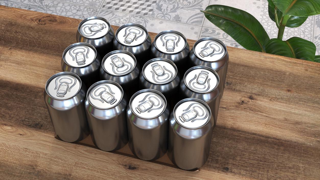 Aluminium Can 330ml 12 Pcs Pack Black 3D