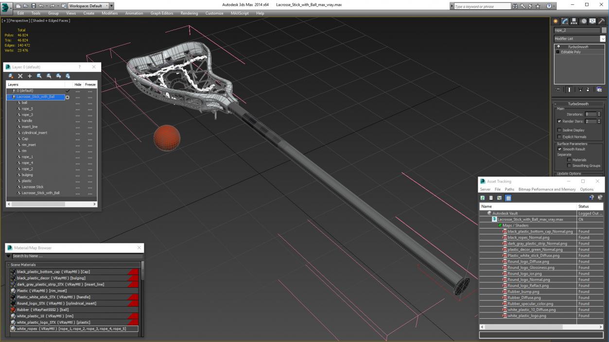 Lacrosse Stick with Ball 3D model