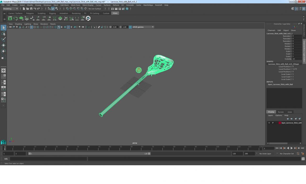 Lacrosse Stick with Ball 3D model