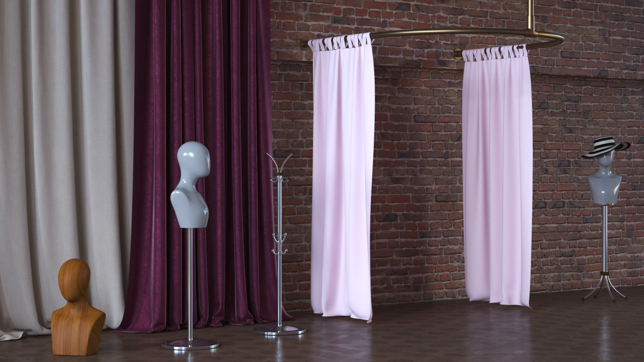 3D model Pink Fitting Room Curtain Open