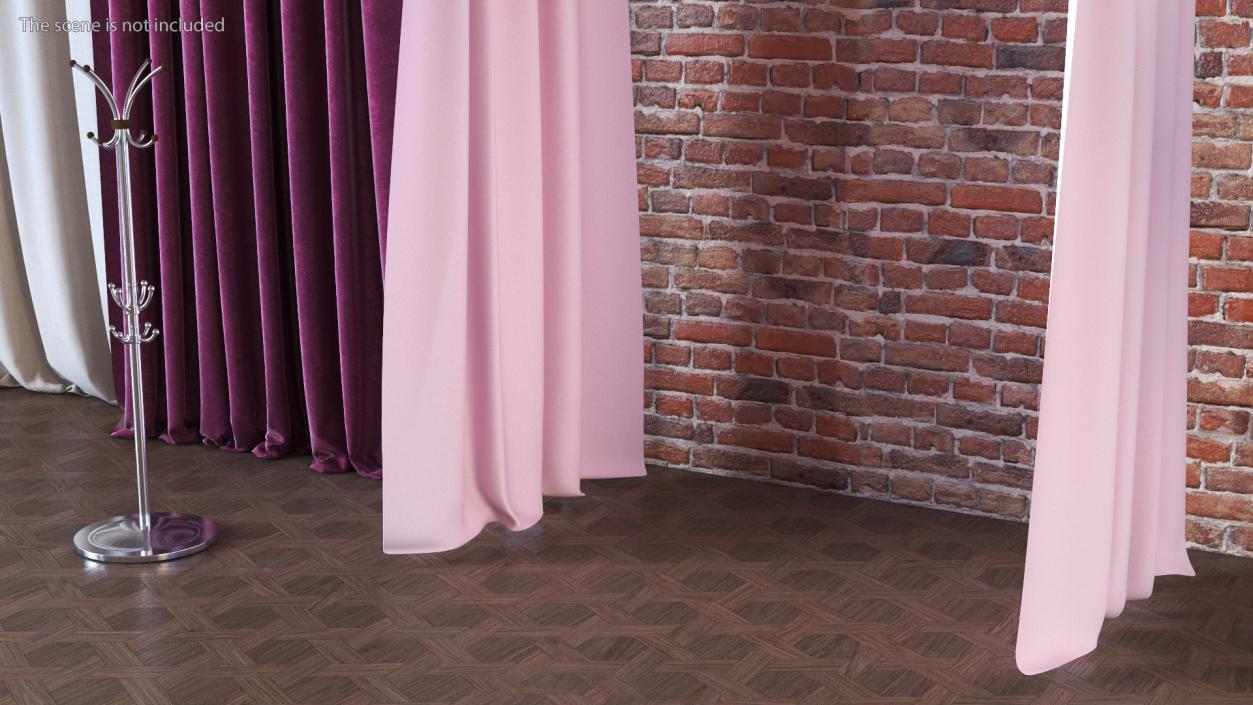 3D model Pink Fitting Room Curtain Open