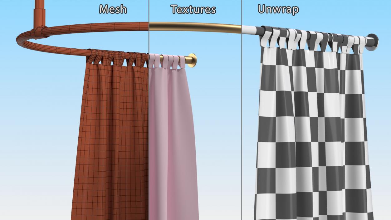 3D model Pink Fitting Room Curtain Open