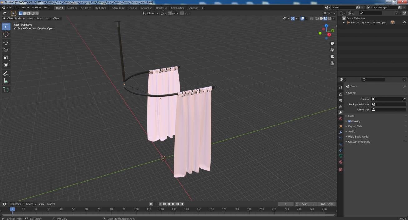 3D model Pink Fitting Room Curtain Open