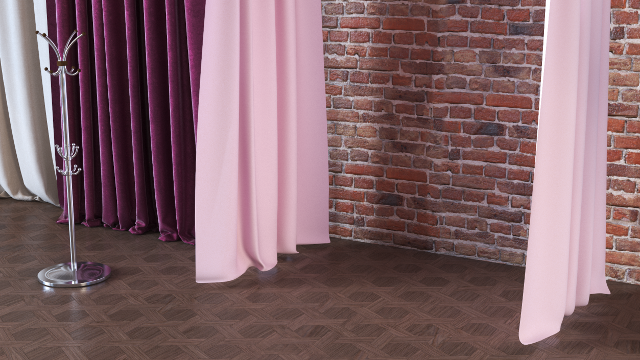 3D model Pink Fitting Room Curtain Open