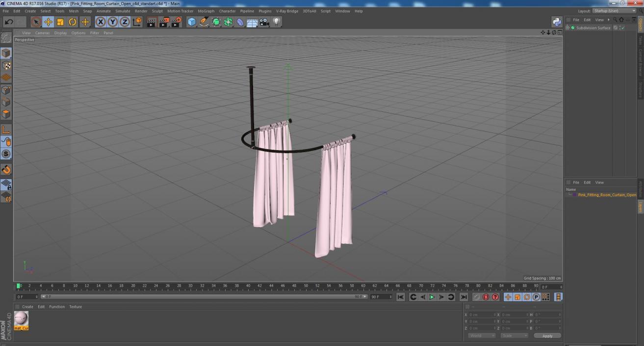 3D model Pink Fitting Room Curtain Open