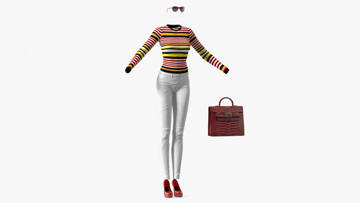 Fashionable White Jeans with Striped Sweater 3D model