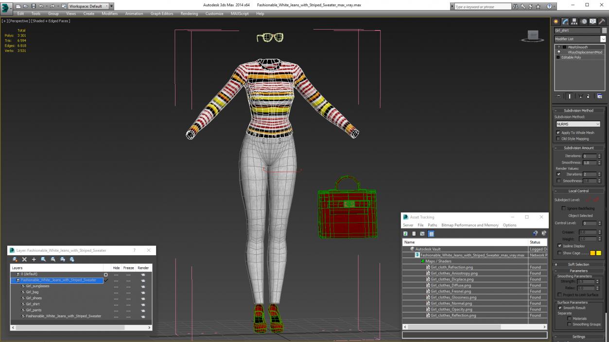 Fashionable White Jeans with Striped Sweater 3D model