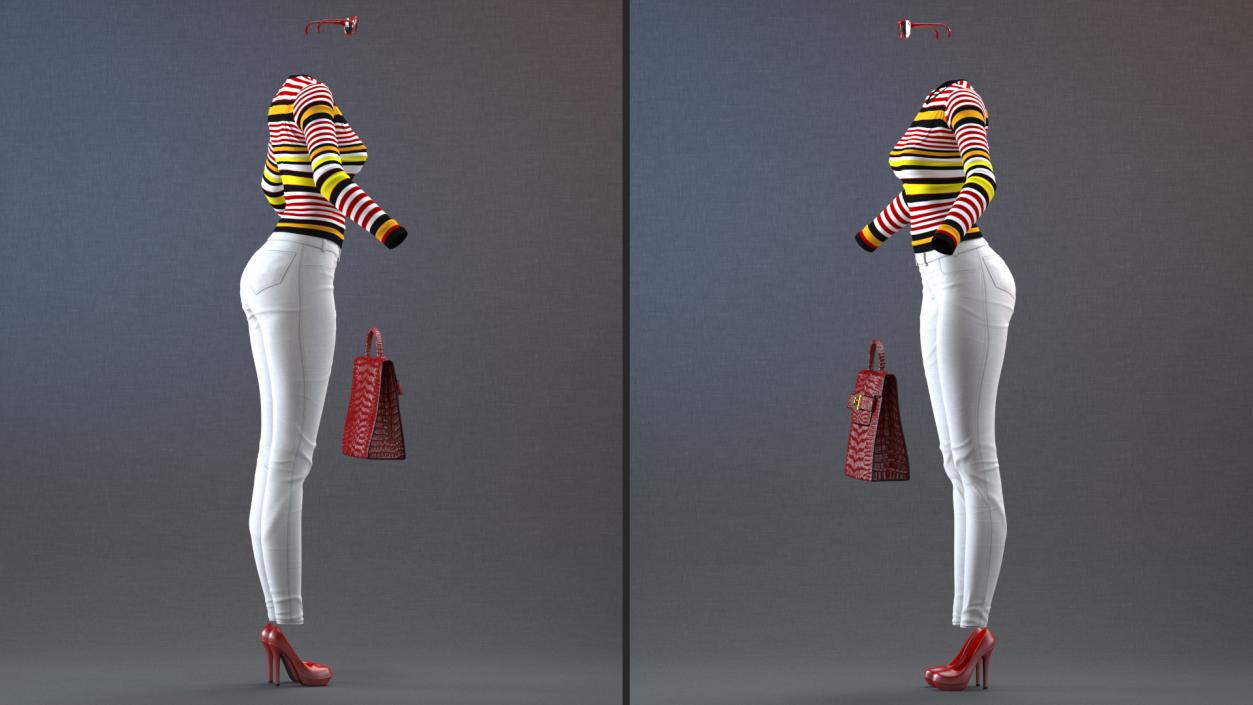 Fashionable White Jeans with Striped Sweater 3D model