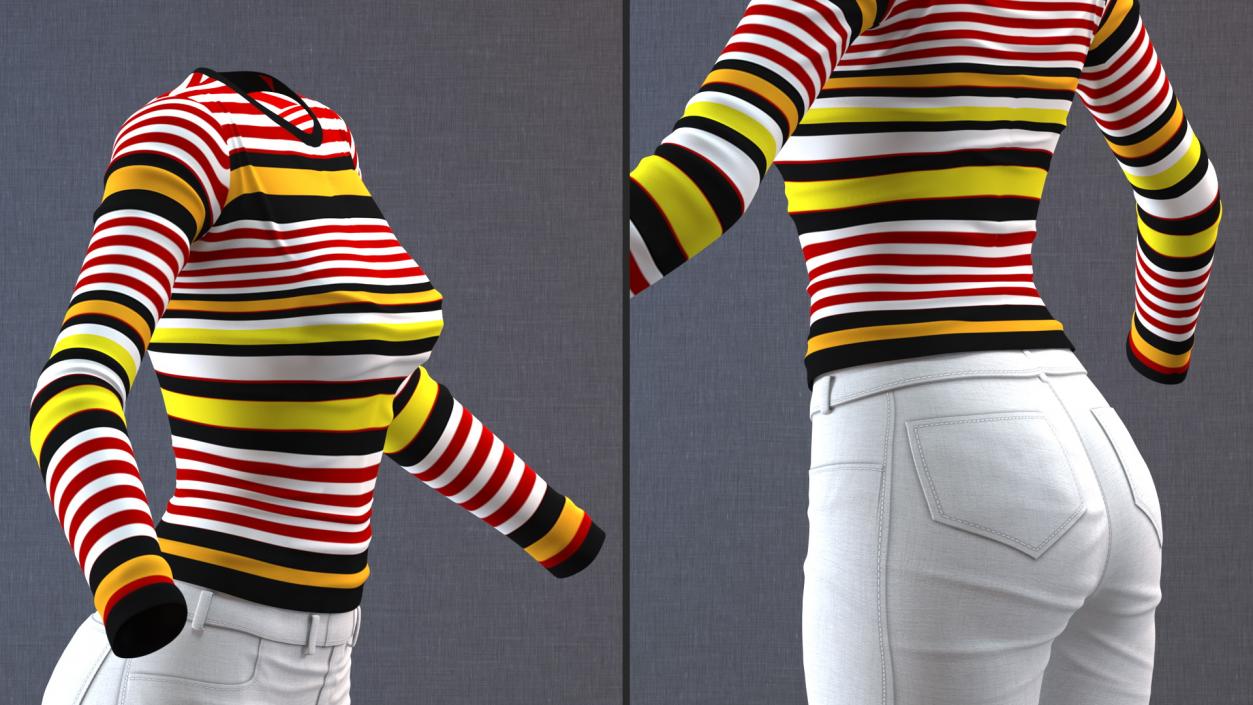 Fashionable White Jeans with Striped Sweater 3D model