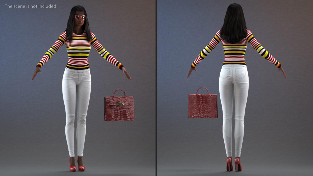 Fashionable White Jeans with Striped Sweater 3D model