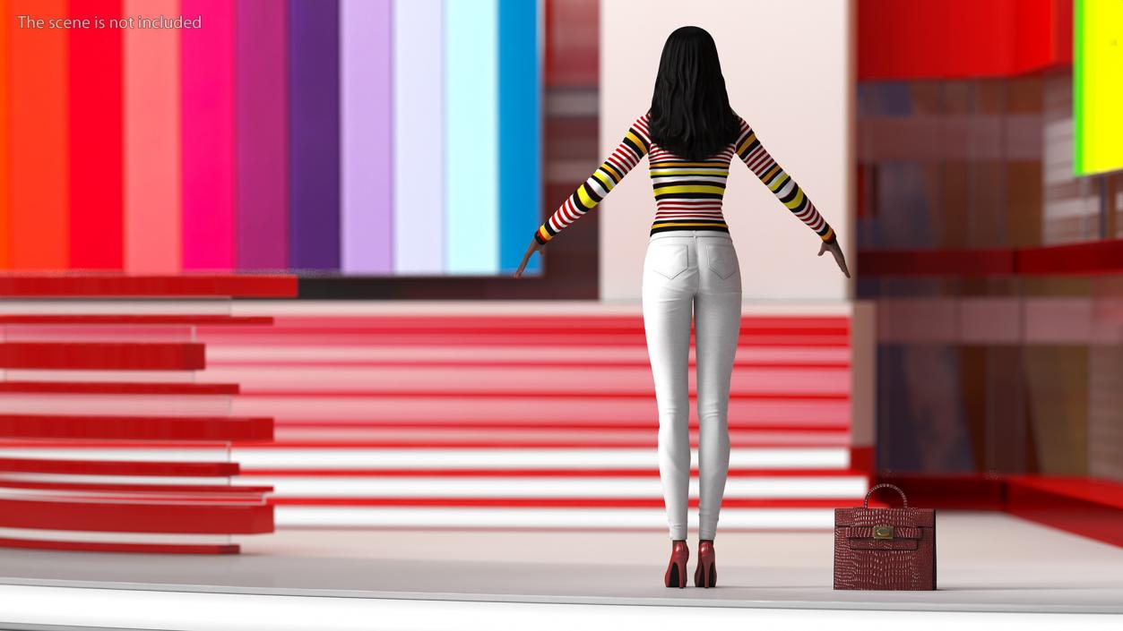 Fashionable White Jeans with Striped Sweater 3D model