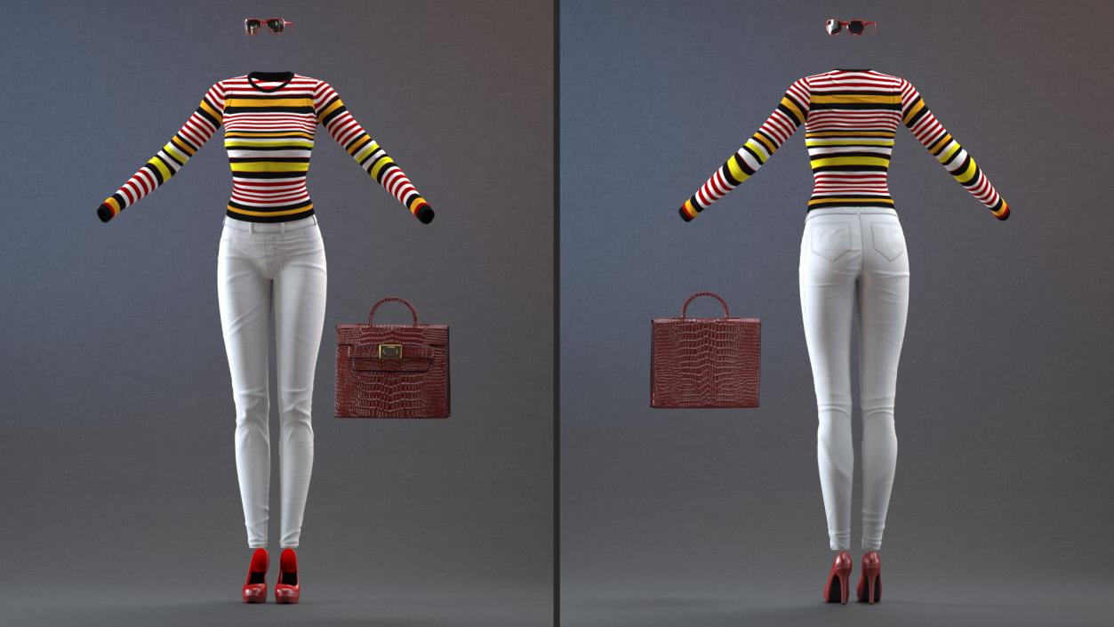 Fashionable White Jeans with Striped Sweater 3D model