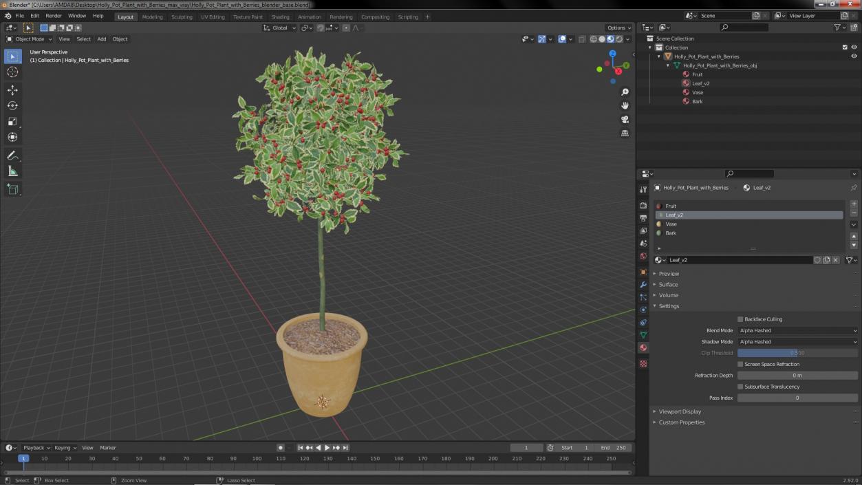 3D Holly Pot Plant with Berries model