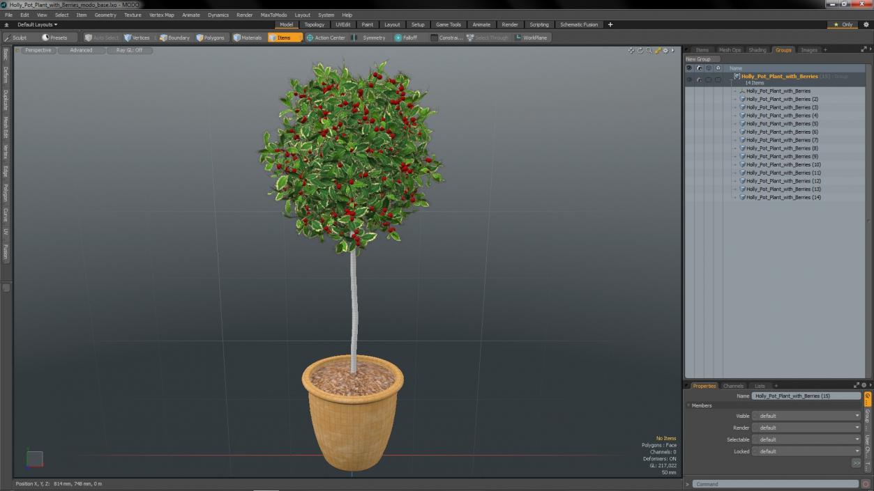 3D Holly Pot Plant with Berries model