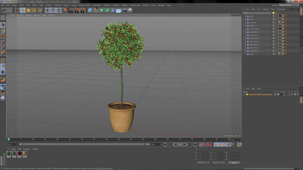 3D Holly Pot Plant with Berries model